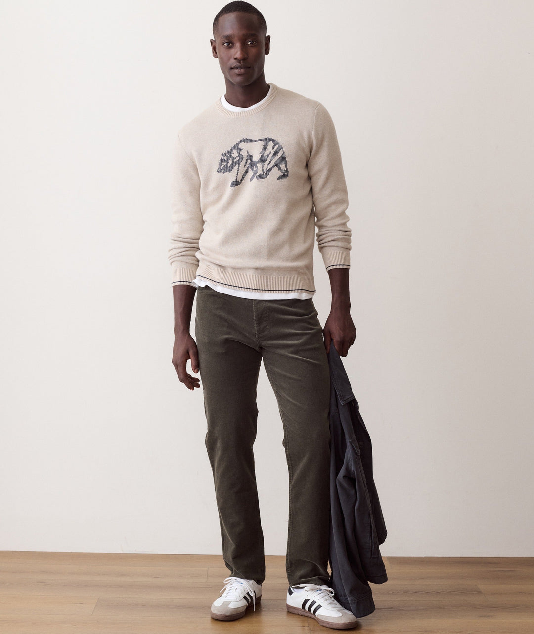 Marine Layer Varsity Intarsia Crew Sweater in Oatmeal, view 4