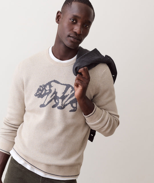 Marine Layer Varsity Intarsia Crew Sweater in Oatmeal, view 3