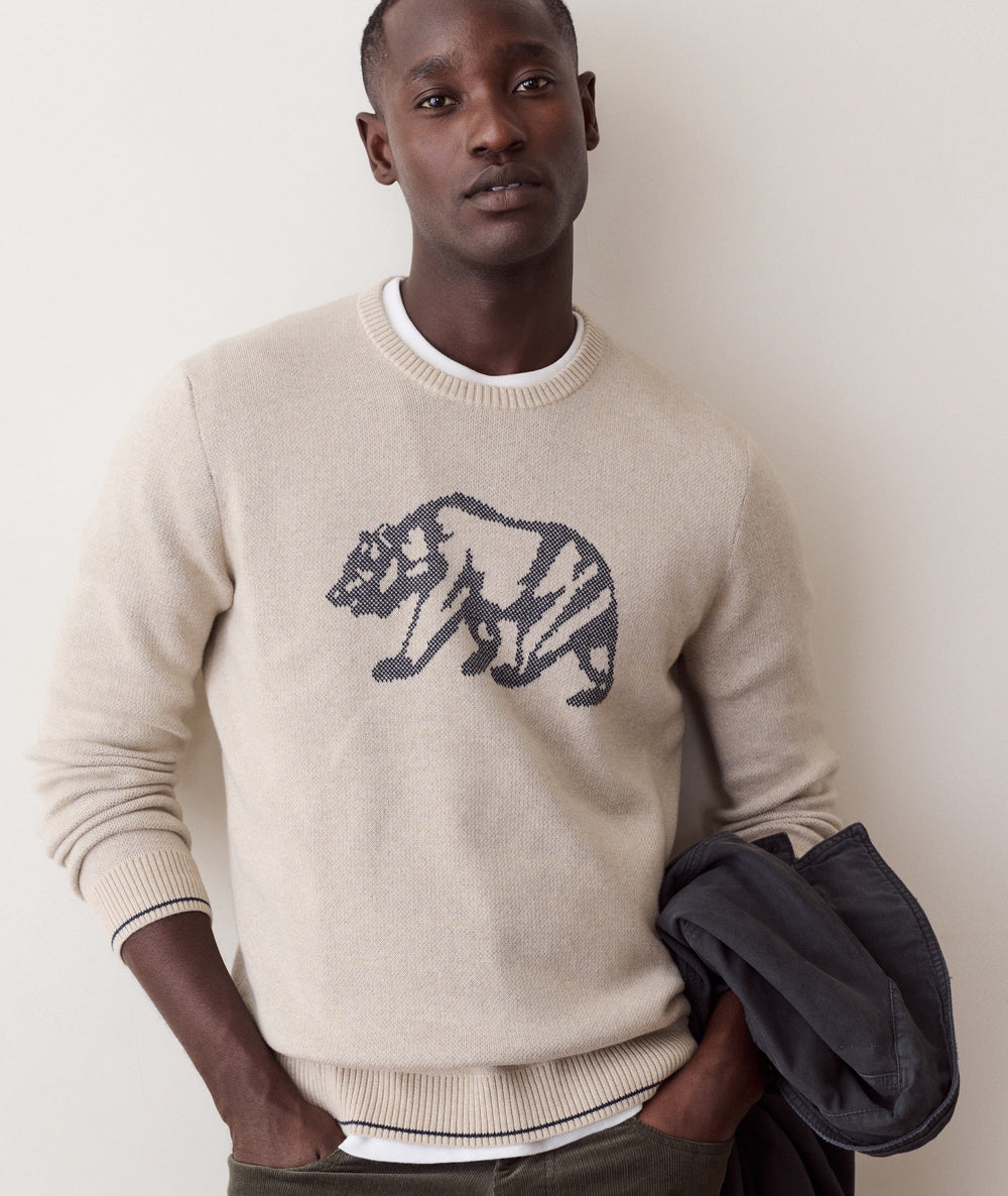 Marine Layer Varsity Intarsia Crew Sweater in Oatmeal, view 2