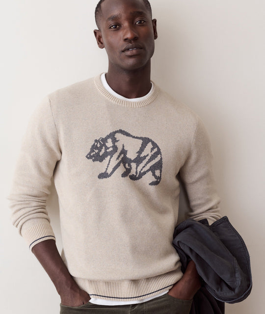 Marine Layer Varsity Intarsia Crew Sweater in Oatmeal, view 2