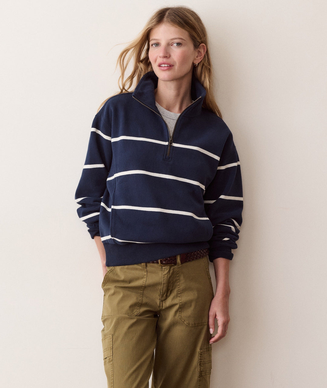 Cloud 9 Fleece Half Zip in Twilight &amp; Cream Stripe