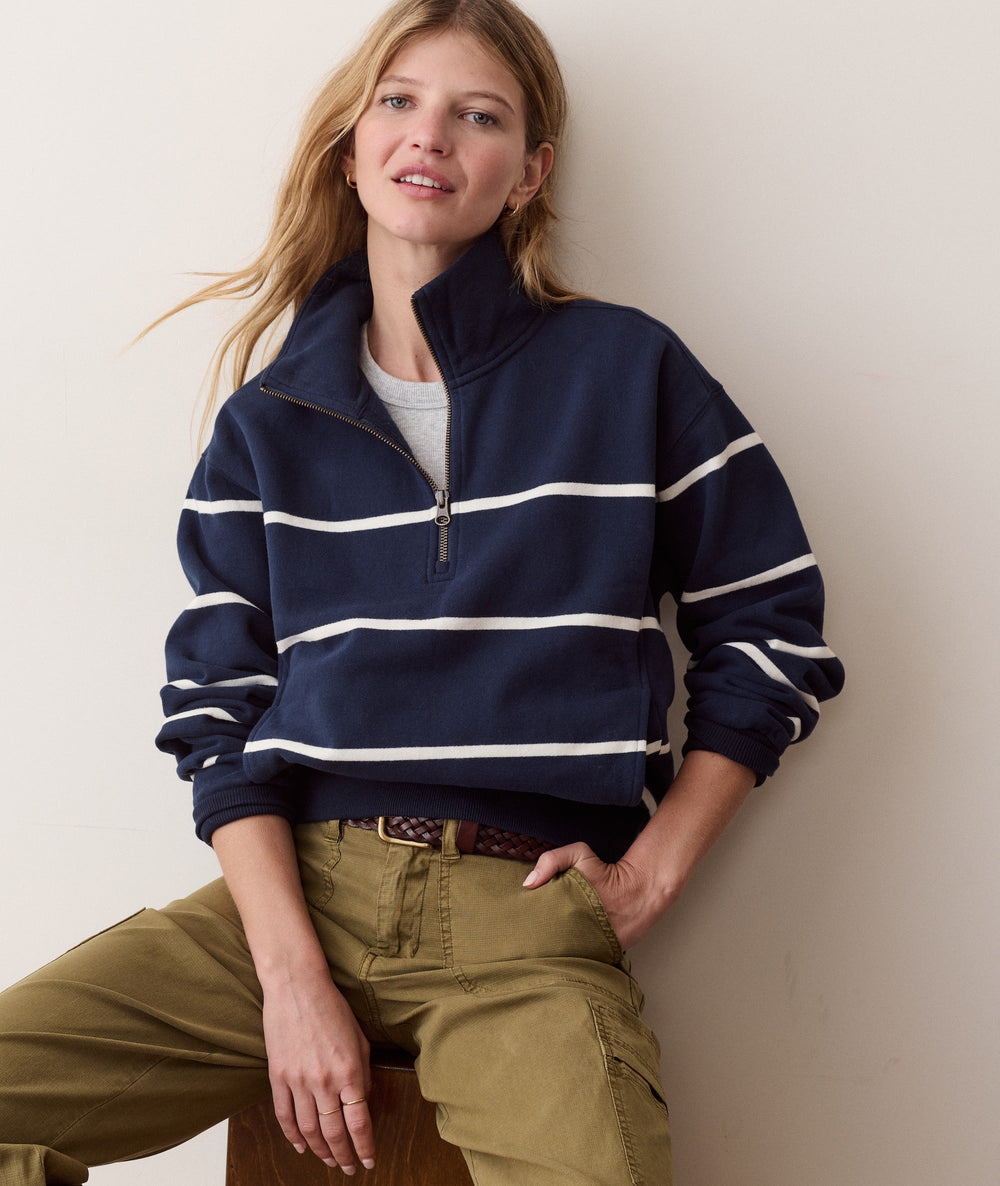 Cloud 9 Fleece Half Zip in Twilight & Cream Stripe