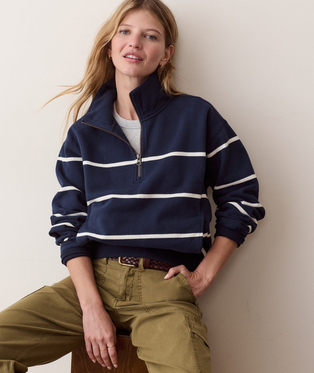 Cloud 9 Fleece Half Zip in Twilight &amp; Cream Stripe