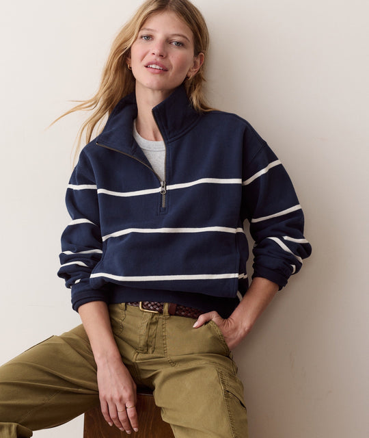 Cloud 9 Fleece Half Zip in Twilight &amp; Cream Stripe