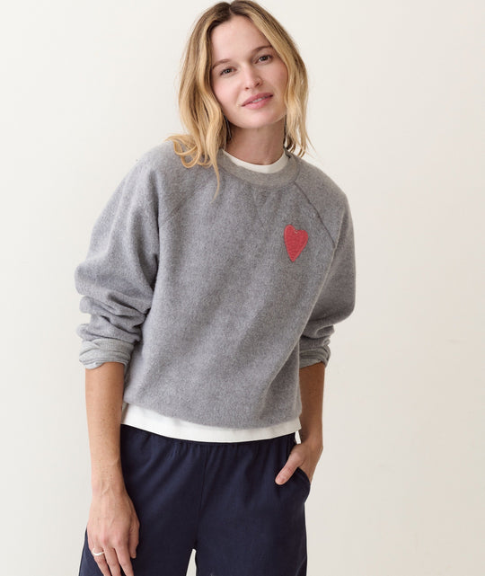 Marine Layer Cloud 9 Fleece Reversible Crewneck in Heather Grey, front