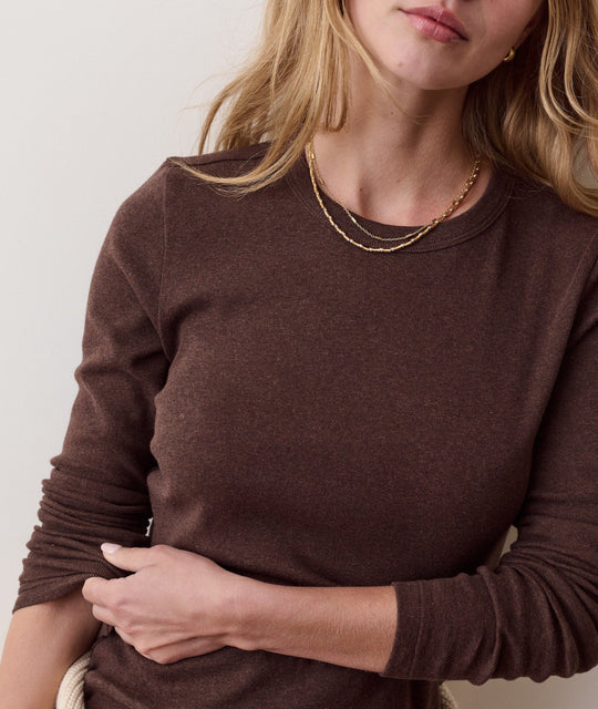 Marine Layer Mini Rib Long Sleeve Crew Tee in Chocolate, view 3