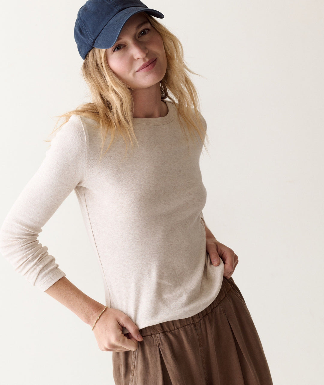Marine Layer Mini Rib Long Sleeve Crew Tee in Oatmeal, view 2