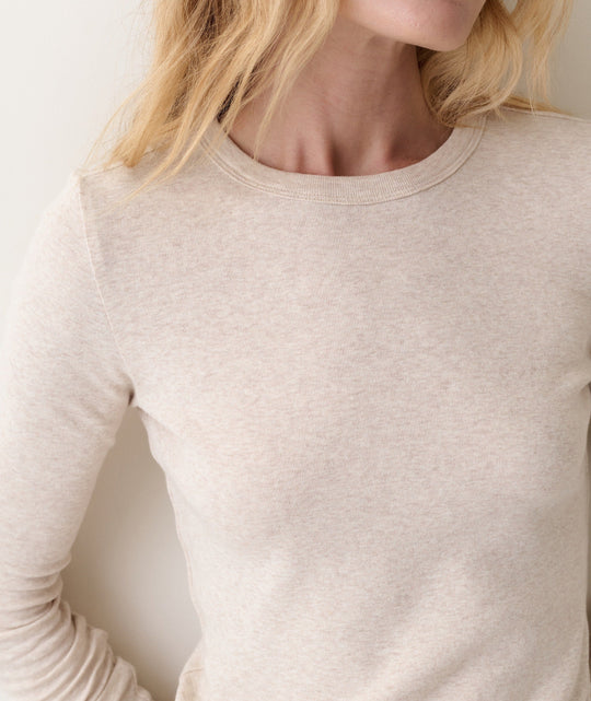 Marine Layer Mini Rib Long Sleeve Crew Tee in Oatmeal, view 3