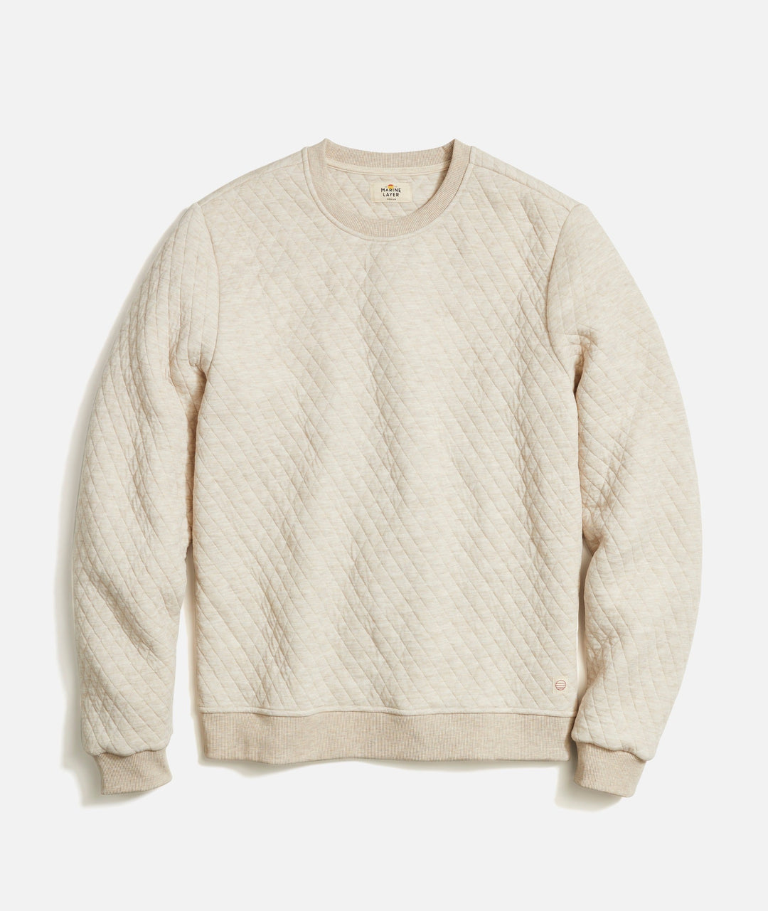 Marine Layer Corbet Quilted Crewneck in Dark Oat Heather, front