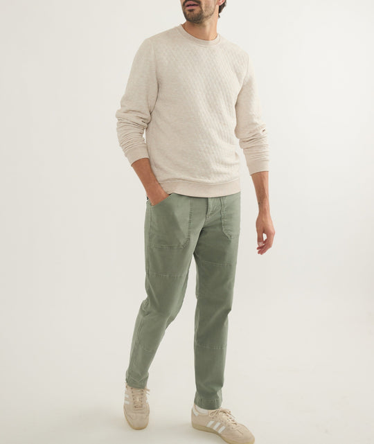 Marine Layer Corbet Quilted Crewneck in Dark Oat Heather, detail