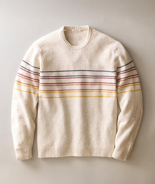 Marine Layer Merino Crew Sweater in Snowhill Sunset Stripe, front