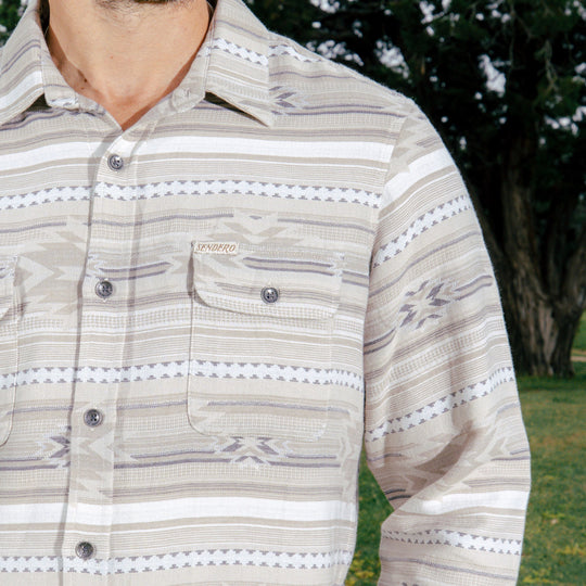 Boquillas Long Sleeve Shirt in Mesilla Chevron- Limestone
