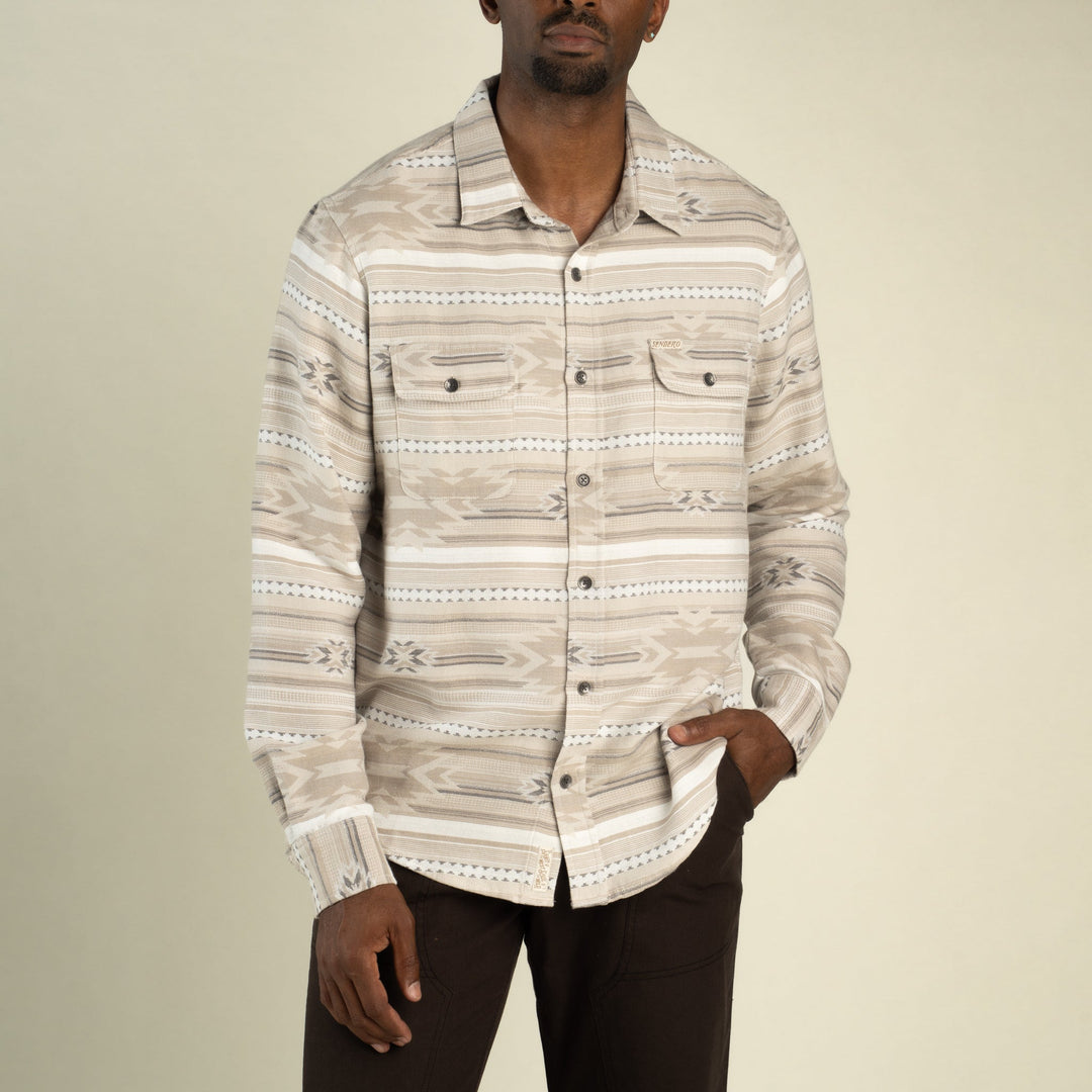 Boquillas Long Sleeve Shirt in Mesilla Chevron- Limestone