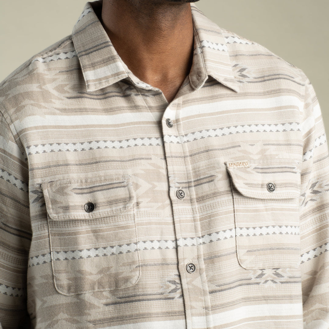 Boquillas Long Sleeve Shirt in Mesilla Chevron- Limestone