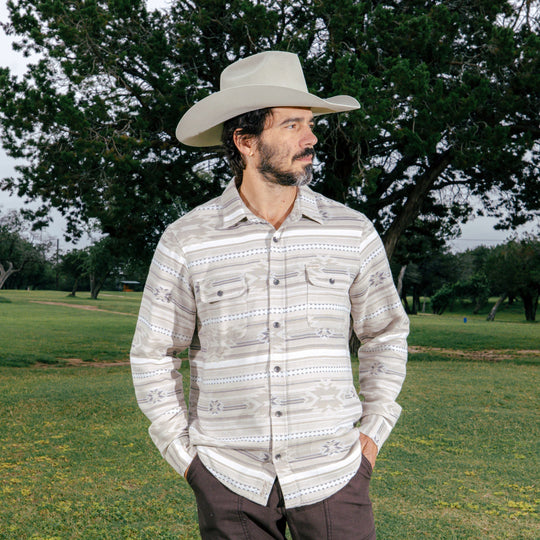 Boquillas Long Sleeve Shirt in Mesilla Chevron- Limestone