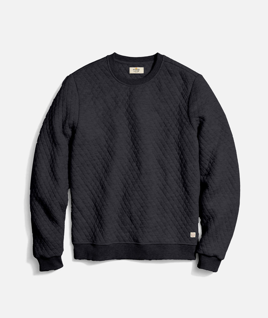 Marine Layer Corbet Quilted Crewneck in Charcoal, front