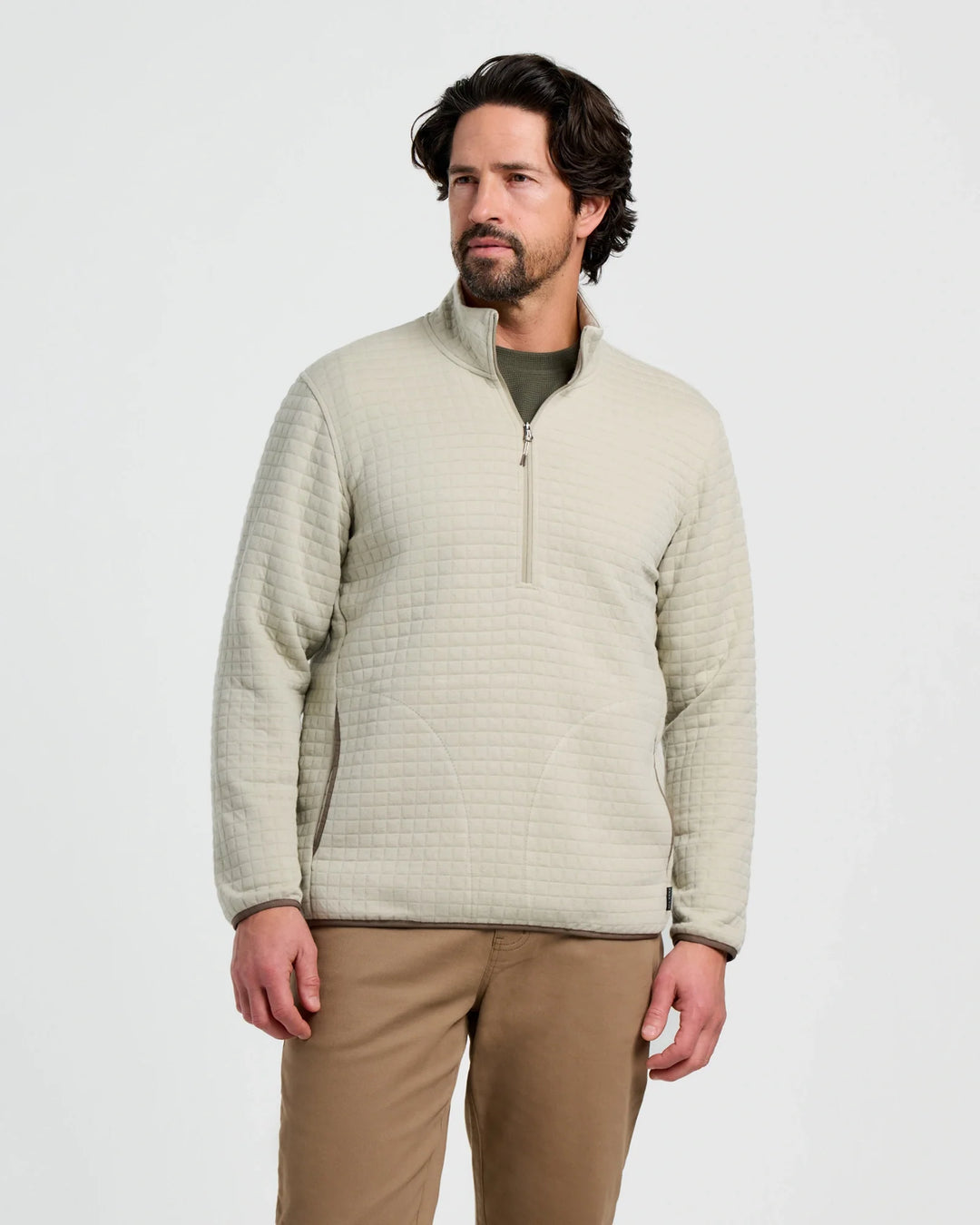 Men's Downvalley Quarter Zip in Heather Sandstone, front