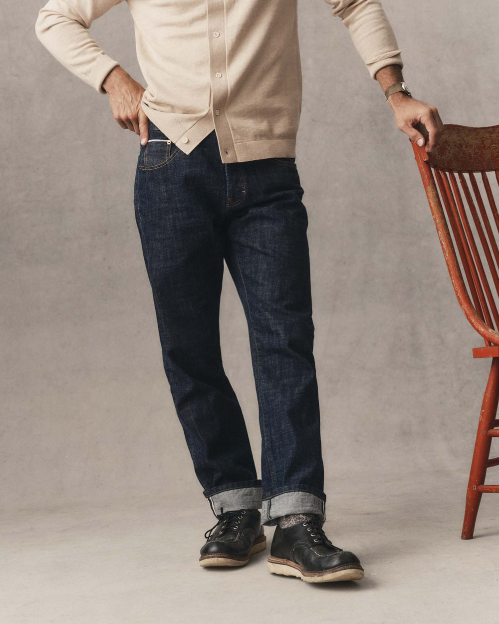 Taylor Stitch The Democratic Jean in Rinsed Organic Selvedge, front