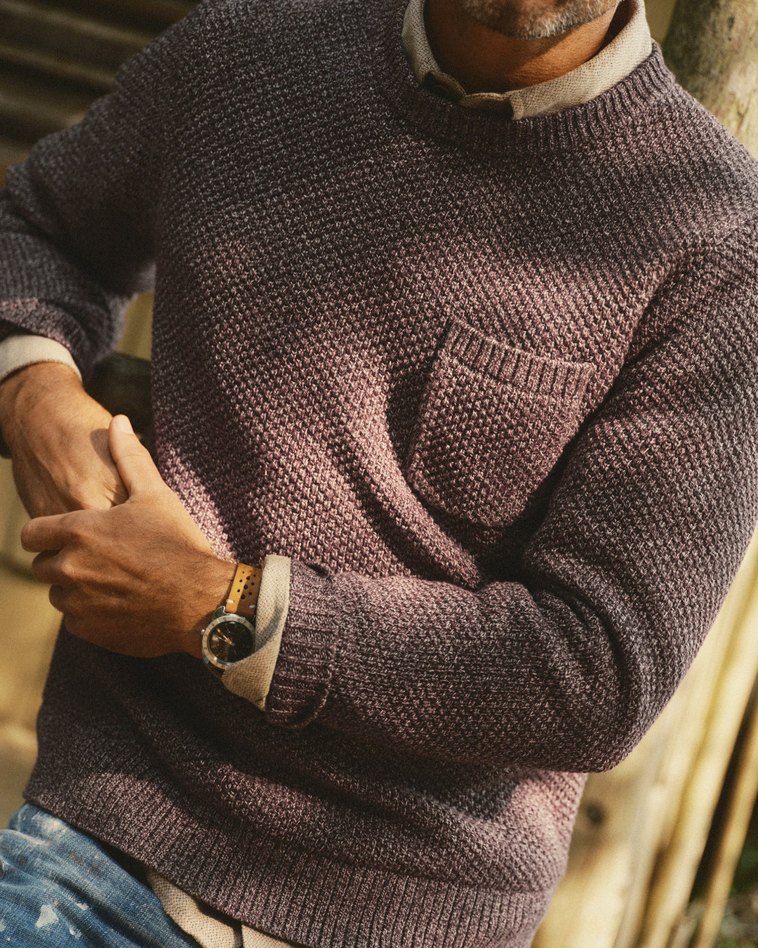 Taylor Stitch The Crawford Crew Sweater in Burgundy Twist, view 4