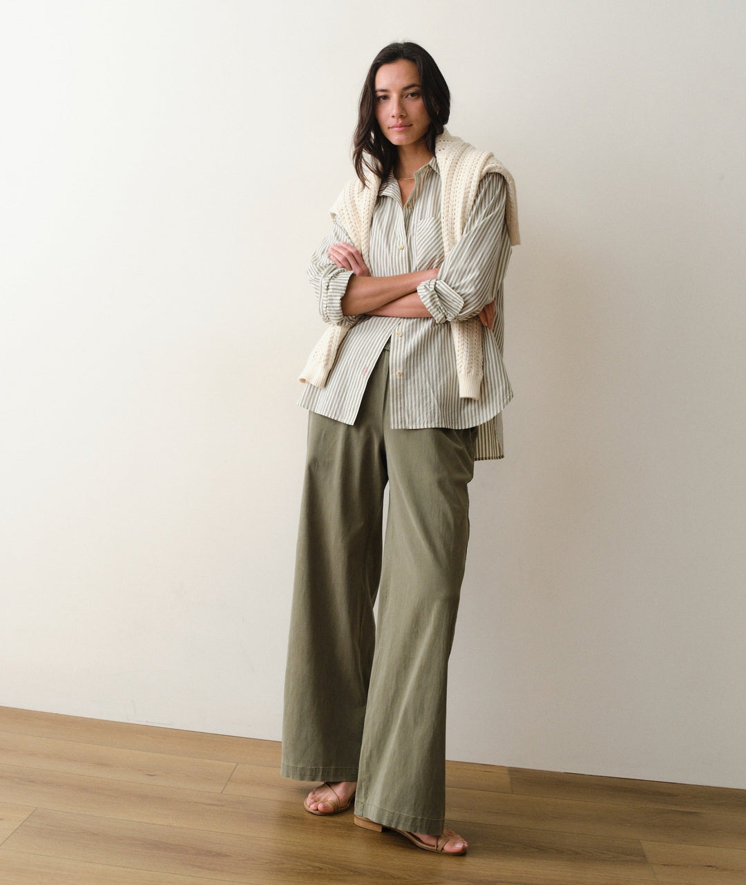 Marine Layer Allison Twill Trouser in Olive, front