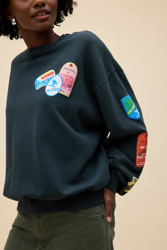 Ski Patch & Pass Collector Oversized Crew Sweatshirt