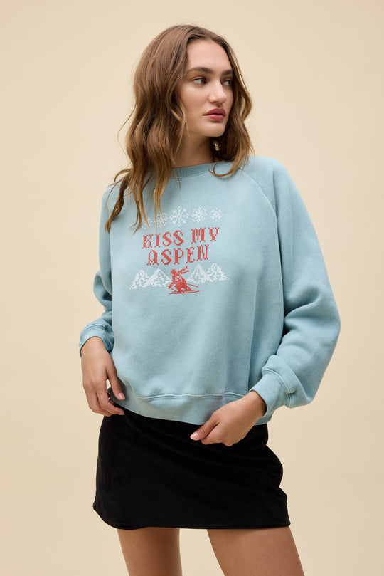 Kiss my Aspen Shrunken Raglan Sweatshirt