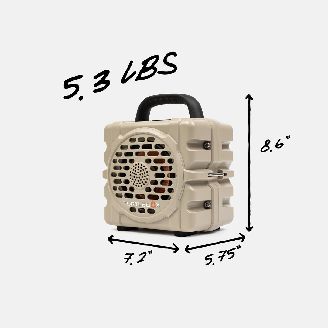 Turtlebox Cub in Tan, three-quarter view