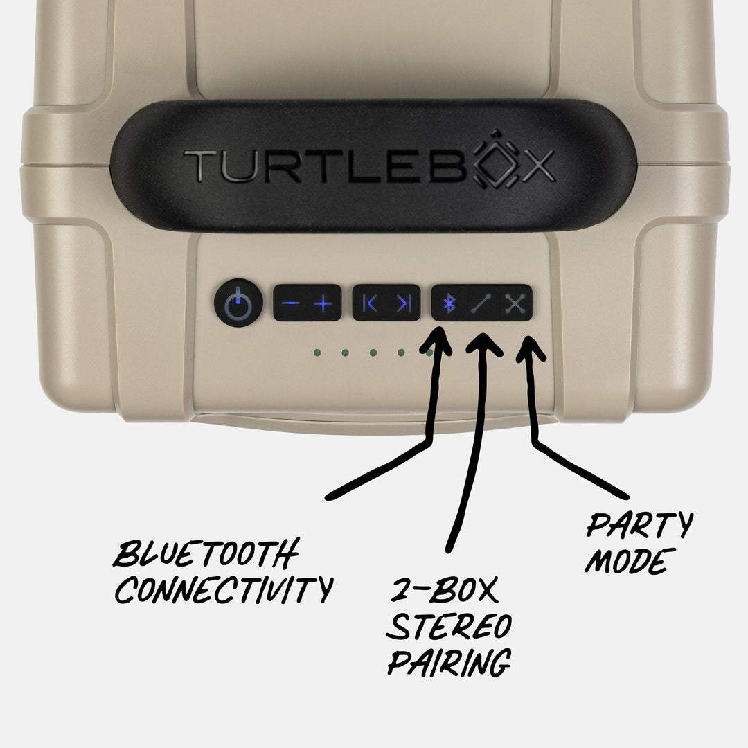 Turtlebox Cub in Tan, touch control detail