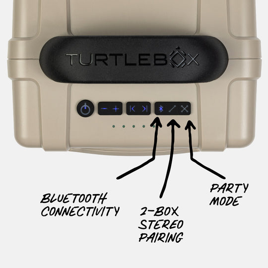 Turtlebox Cub in Tan, touch control detail