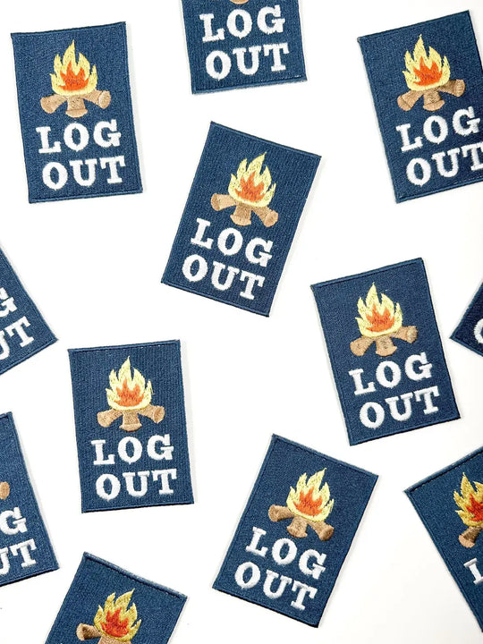 Field Trip Threads - Log Out Embroidered Iron-On Patch Perfect for Hiking Camping