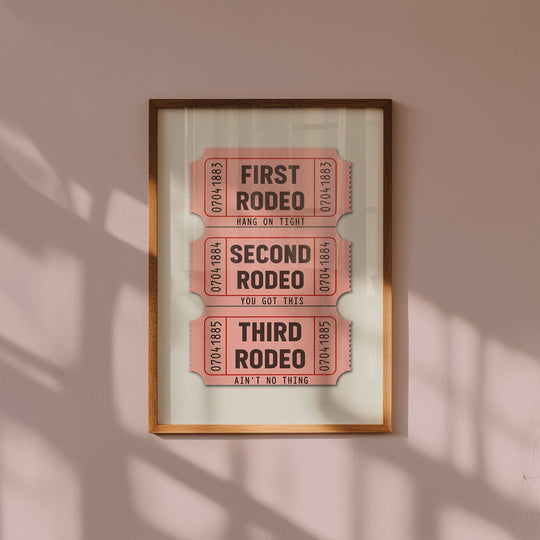 Tejas Country Club - First Rodeo Ticket Stub Art Print Pink (FLAT)