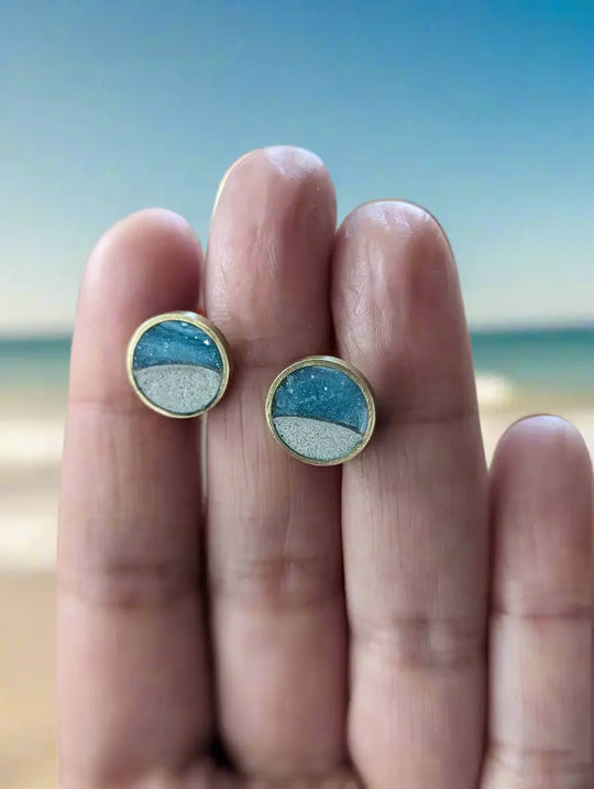 Beach Stud Earrings - Turquoise Circle
