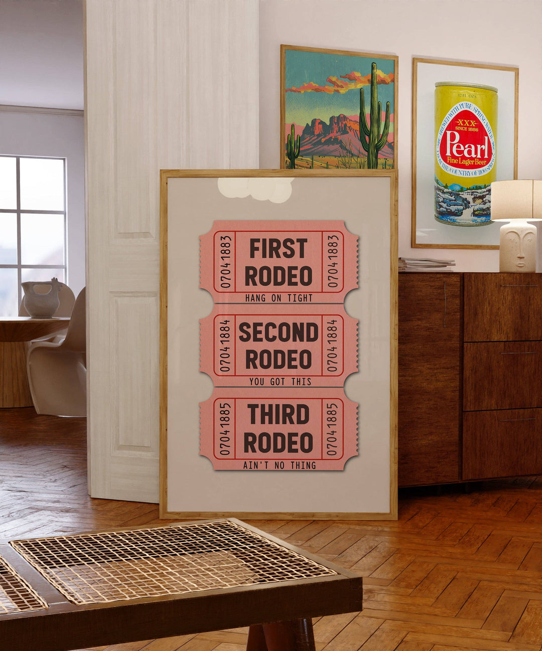 Tejas Country Club - First Rodeo Ticket Stub Art Print Pink (FLAT)