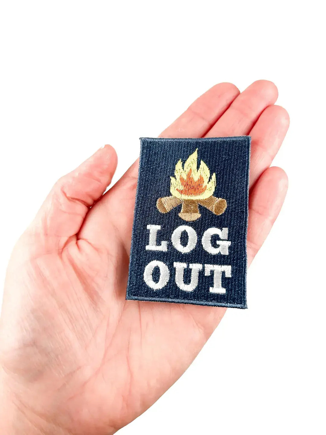 Field Trip Threads - Log Out Embroidered Iron-On Patch Perfect for Hiking Camping