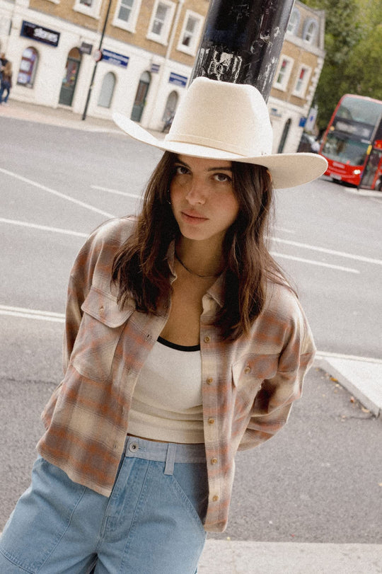 Brixton Bowery Crop W L/S Overshirt Soft Tan Window Plaid