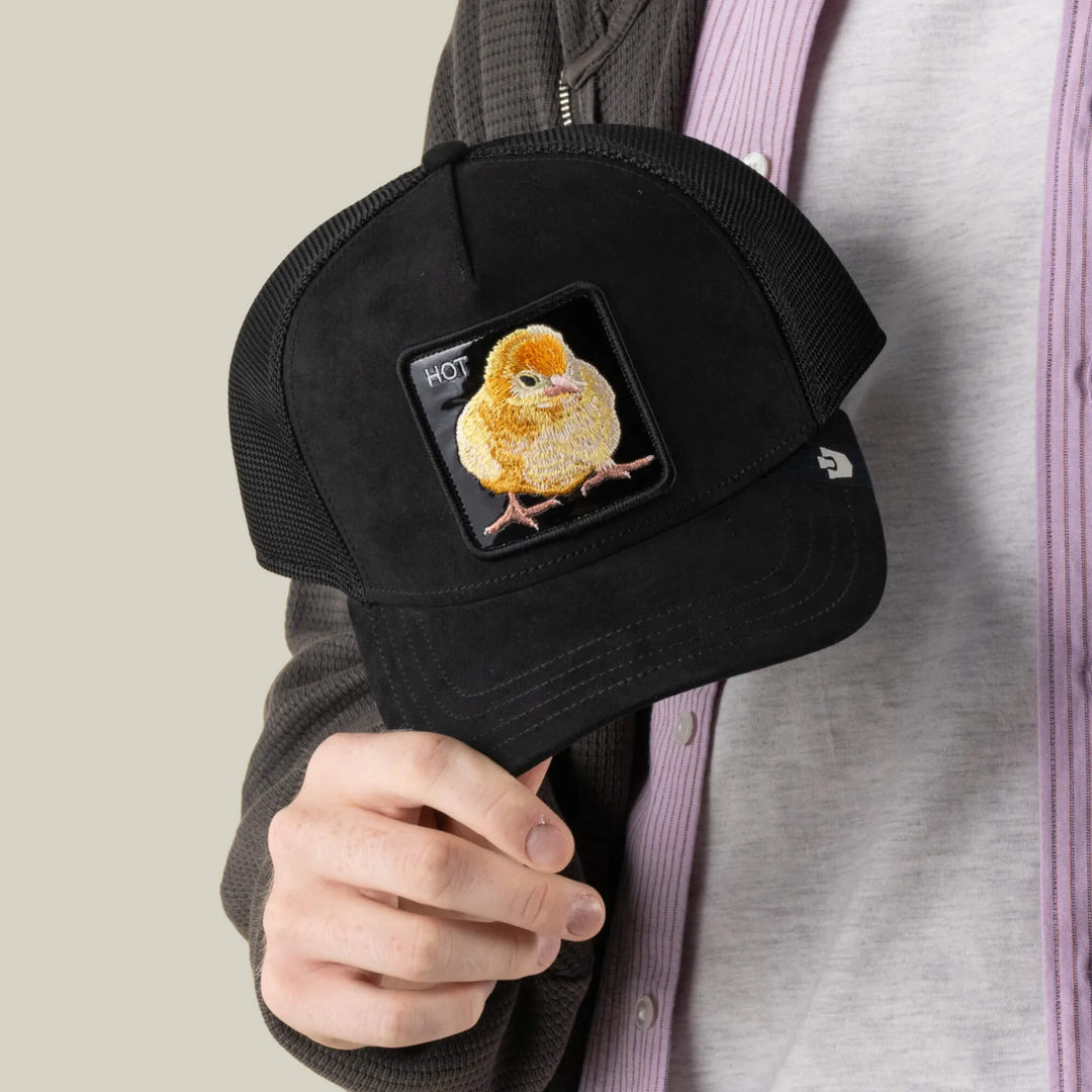 Goorin Bros Black Out Chick trucker hat in Void, on model
