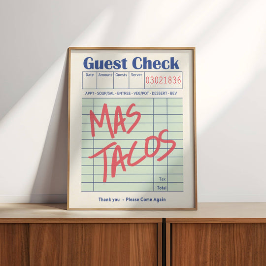 Tejas Country Club - Mas Tacos Guest Check Art Print Poster