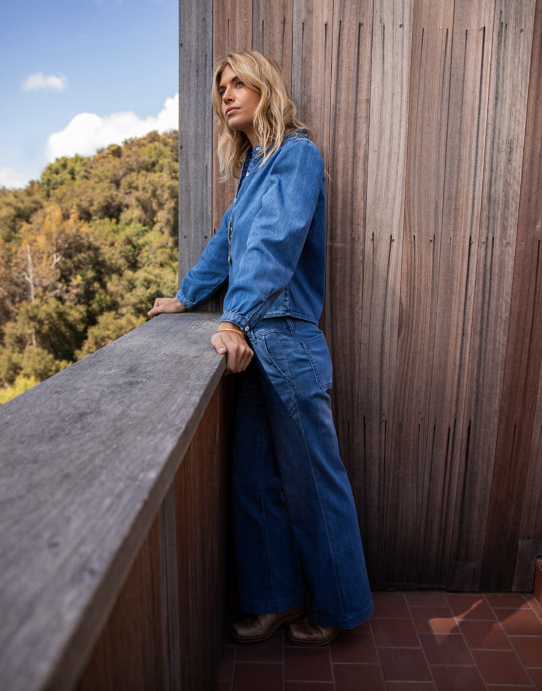 Carve Marin Lightweight Denim Top in Magnolia – lifestyle side