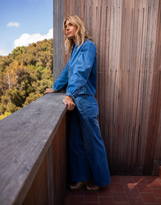 Carve Marin Lightweight Denim Top in Magnolia – lifestyle side