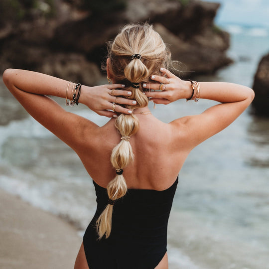"Connect" Black &amp; Cream with Gold Accent Hair Tie Bracelets - Davidson Provision Co.