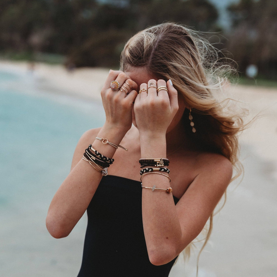 "Connect" Black &amp; Cream with Gold Accent Hair Tie Bracelets - Davidson Provision Co.