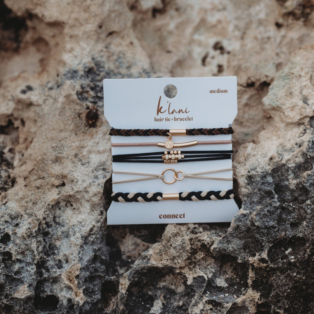 "Connect" Black &amp; Cream with Gold Accent Hair Tie Bracelets - Davidson Provision Co.
