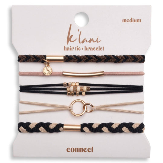 "Connect" Black &amp; Cream with Gold Accent Hair Tie Bracelets - Davidson Provision Co.