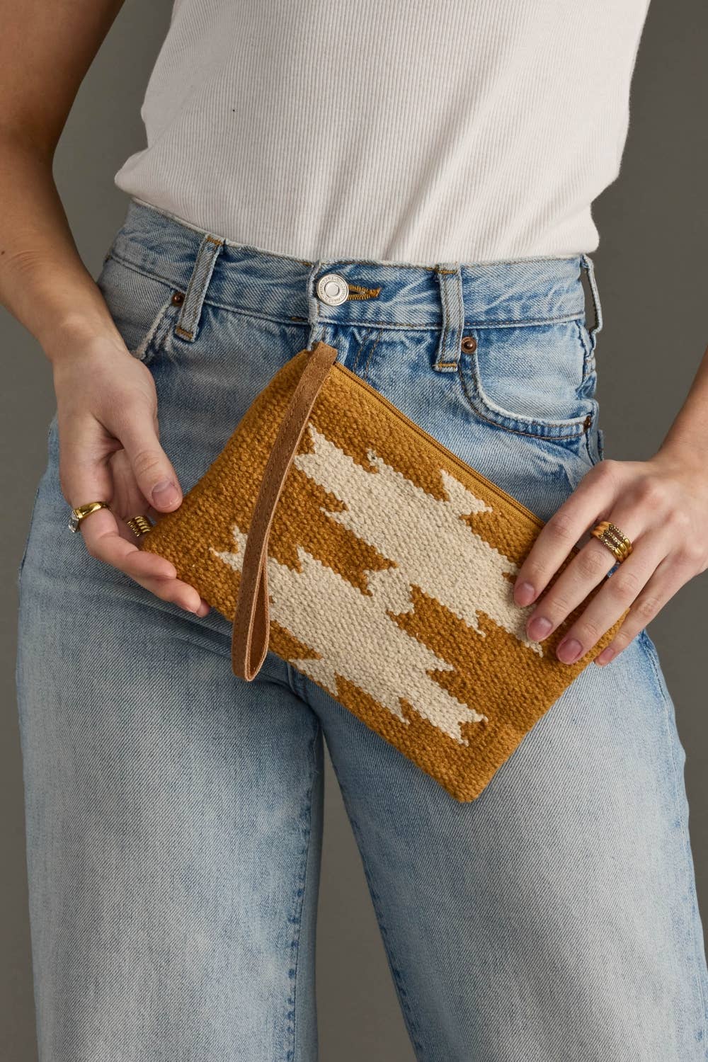 Camel & Cream Aztec Wristlet