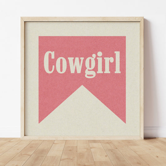 Tejas Country Club - Cowgirl Pink Banner Tab Typography Square Art Print
