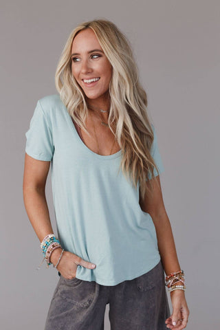 Three Bird Nest - Scoop Neck Bralette Tee - Washed Seafoam