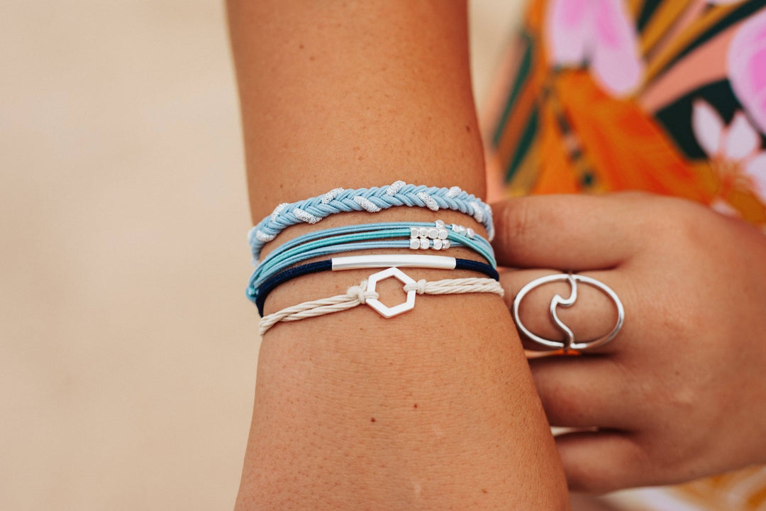 "Dream" Silver Hexagon Charm Blue Hair Tie Bracelets - Davidson Provision Co.