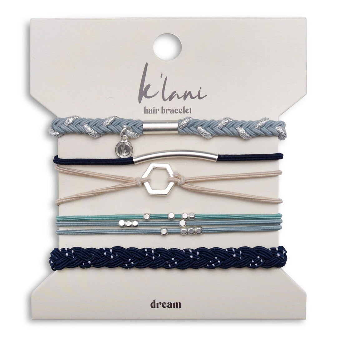 "Dream" Silver Hexagon Charm Blue Hair Tie Bracelets - Davidson Provision Co.