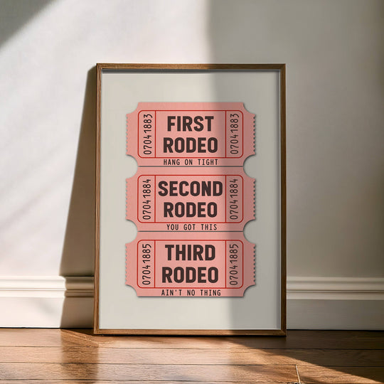 Tejas Country Club - First Rodeo Ticket Stub Art Print Pink (FLAT)