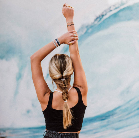 "Dream" Silver Hexagon Charm Blue Hair Tie Bracelets